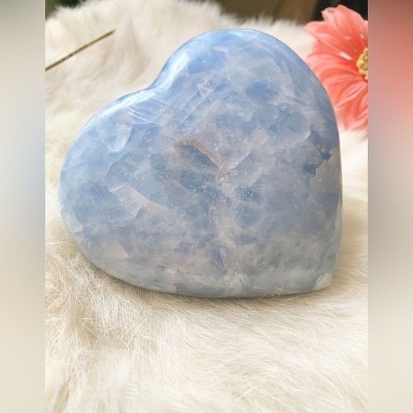Natural Blue Calcite Polished Heart Milky Lines and Natural Patterns Crystal - Picture 3 of 8